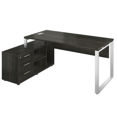 Атлон АТЛ11Л.12 (Карбон дерево/Серый) Стол с опорной тумбой, левый