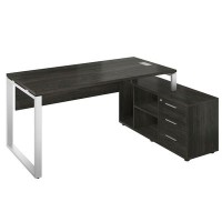 Атлон АТЛ11П.12 (Карбон дерево/Серый) Стол с опорной тумбой, правый