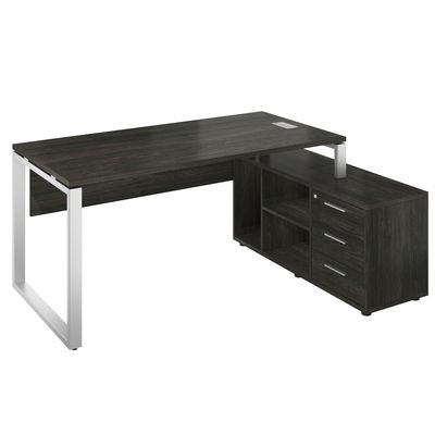 Атлон АТЛ11П.12 (Карбон дерево/Серый) Стол с опорной тумбой, правый