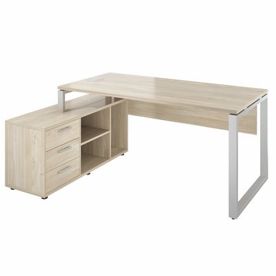 Атлон АТЛ12Л.44 (Скандинавское дерево/Серый) Стол с опорной тумбой, левый