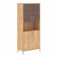 Born B-430.10 (Дуб бофорд) Шкаф высокий с малыми стеклянными и глухими дверьми
