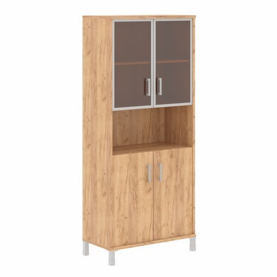 Born B-430.9 (Дуб бофорд) Шкаф высокий с малыми стеклянными дверьми в рамке и глухими