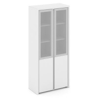Корнер COR.ST-1.2R (Белый бриллиант) Шкаф высокий, широкий, 2 низких фасада ЛДСП и 2 средних фасада стекло сатин в раме