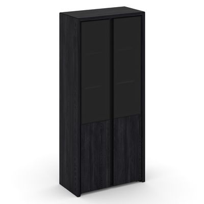 Корнер COR.ST-1.2R (Каштан тоскана) Шкаф высокий, широкий, 2 низких фасада ЛДСП и 2 средних фасада стекло сатин в раме