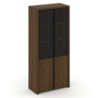 Корнер COR.ST-1.2R (Орех лоренцо) Шкаф высокий, широкий, 2 низких фасада ЛДСП и 2 средних фасада стекло сатин в раме