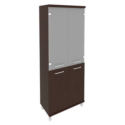 First KST-1.2 (Венге) Шкаф высокий широкий (2 низкие двери ЛДСП, 2 средние двери стекло)