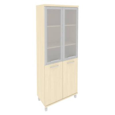 First KST-1.2R (Клен) Шкаф высокий широкий (2 низкие двери ЛДСП, 2 средние двери стекло в раме)