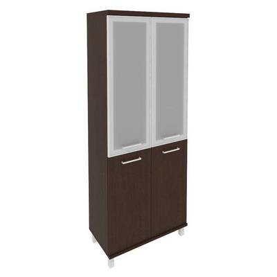 First KST-1.2R (Венге) Шкаф высокий широкий (2 низкие двери ЛДСП, 2 средние двери стекло в раме)