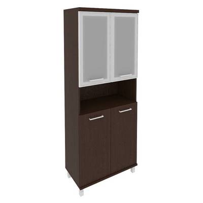 First KST-1.4R (Венге) Шкаф высокий широкий (2 низкие двери ЛДСП, 2 низкие двери стекло в раме)