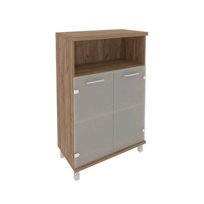 First KST-2.2 (Дуб табак) Шкаф средний широкий (2 низкие двери стекло)