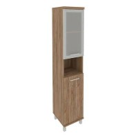 First KSU-1.4R(L) (Дуб табак) Шкаф высокий узкий левый (1 низкая дверь ЛДСП, 1 низкая дверь стекло в раме)