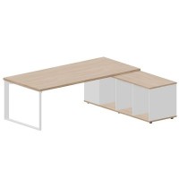 Fortum FT220TSD OWBLOWBL (Светлый дуб/Белый) Стол на опорной сервисной тумбе, правый