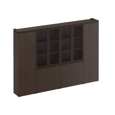 Mark МК 390 ДВ (Дуб валенсия) Шкаф комбинированный (для документов узкий + со стеклом 2 шт. + для одежды узкий)