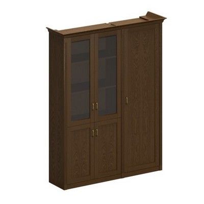 Perseo ПС 344 ДМ (Дуб мелвилл) Шкаф высокий комбинированный, для одежды узкий + для документов со стеклянными дверями