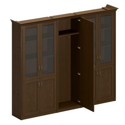 Perseo ПС 346 ДМ (Дуб мелвилл) Шкаф высокий комбинированный, 2 для документов со стеклянными дверями + узкий для одежды