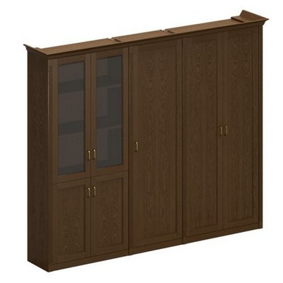 Perseo ПС 347 ДМ (Дуб мелвилл) Шкаф высокий комбинированный, 2 для документов 1 из 2 со стеклянными дверями + узкий для одежды