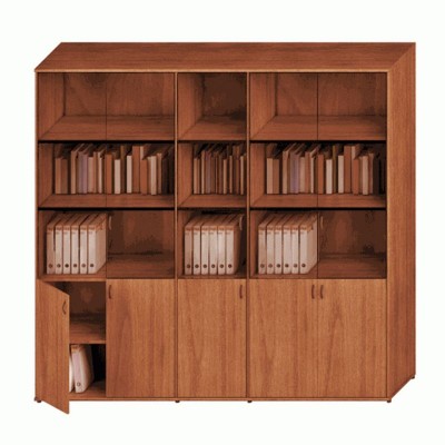 Престиж Исп.57 (Темный орех) Шкаф комбинированный высокий (стекло + стекло узкий + стекло)