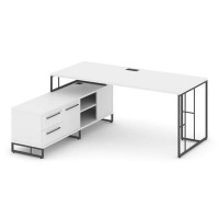 Rift Direct RF.SRT-25 (L) (Белый брилиант/Антрацит) Стол руководителя на опорной тумбой, левый