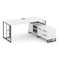 Rift Direct RF.SRT-24 (R) (Белый брилиант/Черный) Стол руководителя на опорной тумбой, правый