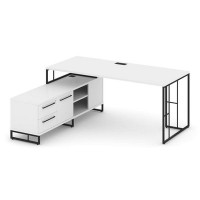 Rift Direct RF.SRT-25 (L) (Белый брилиант/Черный) Стол руководителя на опорной тумбой, левый