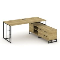 Rift Direct RF.SRT-25 (R) (Дуб винченцо/Черный) Стол руководителя на опорной тумбой, правый