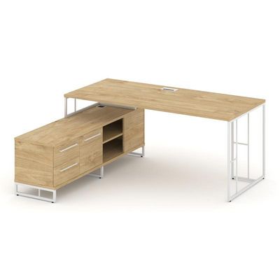 Rift Direct RF.SRT-25 (L) (Тиквуд светлый/Белый) Стол руководителя на опорной тумбой, левый