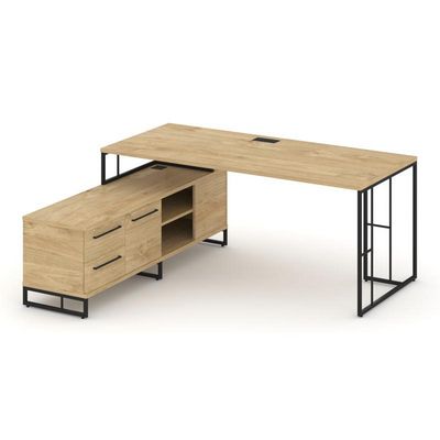 Rift Direct RF.SRT-24 (L) (Тиквуд светлый/Черный) Стол руководителя на опорной тумбой, левый