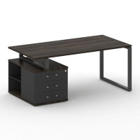 Шифт SK.SRT-180.P-L (Дуб мали/Антрацит/металл черный) Стол руководителя с опорной тумбой, левый