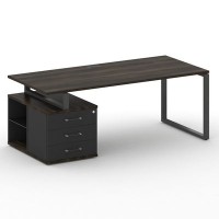 Шифт SK.SRT-200.P-L (Дуб мали/Антрацит/металл черный) Стол руководителя с опорной тумбой, левый