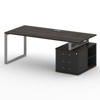 Шифт SK.SRT-200.P-R (Дуб мали/Антрацит/металл серый) Стол руководителя с опорной тумбой, правый