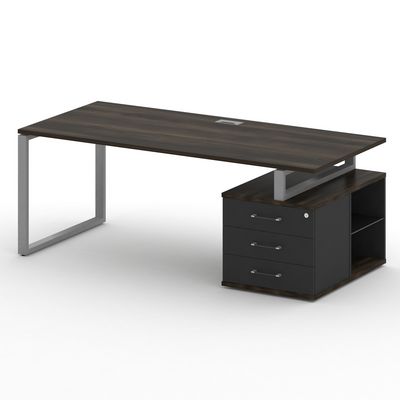 Шифт SK.SRT-200.P-R (Дуб мали/Антрацит/металл серый) Стол руководителя с опорной тумбой, правый