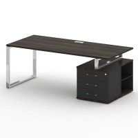 Шифт SK.SRT-200-R (Дуб мали/Антрацит) Стол руководителя с опорной тумбой, правый