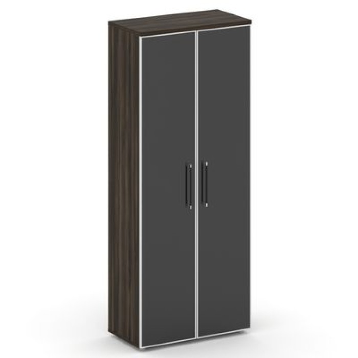 SK.ST-1.10R black (Дуб мали) Шкаф высокий широкий, 2 высоких фасада стекло лакобель белый в раме