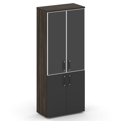 Шифт SK.ST-1.2R black (Дуб мали/Антрацит) Шкаф высокий широкий, 2 низких фасада ЛДСП и 2 средних фасада лакобель белый в раме