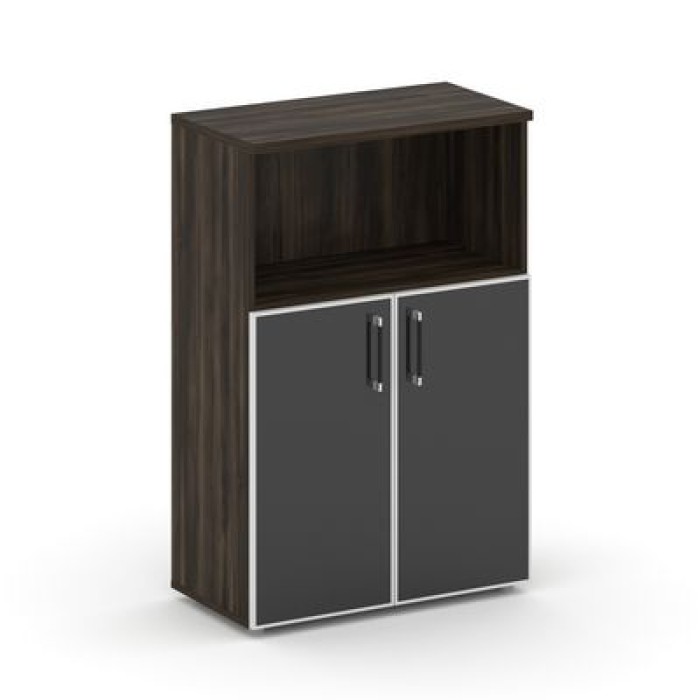 SK.ST-2.2R black (Дуб мали) Шкаф средний широкий, 2 низких фасада стекло лакобель белый в раме