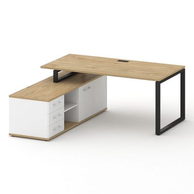 Шифт SK.SRG-180.P-L (Тиквуд светлый/Белый бриллиант/металл антрацит) Стол руководителя с опорной греденцией, левый