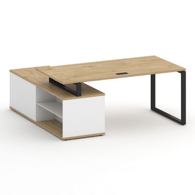 Шифт SK.SRG-180.P-R (Тиквуд светлый/Белый бриллиант/металл антрацит) Стол руководителя с опорной греденцией, правый