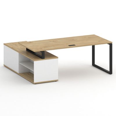 Шифт SK.SRG-200.P-R (Тиквуд светлый/Белый бриллиант/металл антрацит) Стол руководителя с опорной греденцией, правый