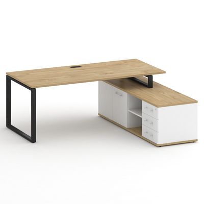 Шифт SK.SRG-200.P-R (Тиквуд светлый/Белый бриллиант/металл антрацит) Стол руководителя с опорной греденцией, правый