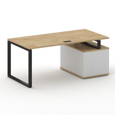 Шифт SK.SRT-180.P-L (Тиквуд светлый/Белый бриллиант/металл антрацит) Стол руководителя с опорной тумбой, левый