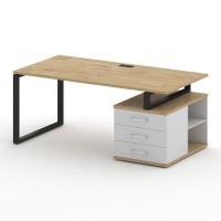 Шифт SK.SRT-180.P-R (Тиквуд светлый/Белый бриллиант/металл антрацит) Стол руководителя с опорной тумбой, правый