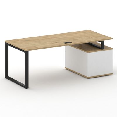 Шифт SK.SRT-200.P-L (Тиквуд светлый/Белый бриллиант/металл антрацит) Стол руководителя с опорной тумбой, левый