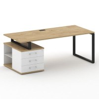 Шифт SK.SRT-200.P-L (Тиквуд светлый/Белый бриллиант/металл антрацит) Стол руководителя с опорной тумбой, левый