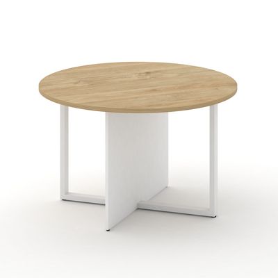 Шифт SK.SP-KR-120.P (Тиквуд светлый/Белый бриллиант/металл белый) Стол переговорный, круглый