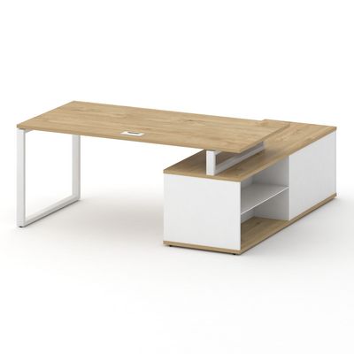 Шифт SK.SRG-180.P-L (Тиквуд светлый/Белый бриллиант/металл белый) Стол руководителя с опорной греденцией, левый