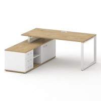 Шифт SK.SRG-180.P-L (Тиквуд светлый/Белый бриллиант/металл белый) Стол руководителя с опорной греденцией, левый