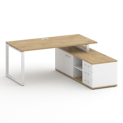 Шифт SK.SRG-180.P-R (Тиквуд светлый/Белый бриллиант/металл белый) Стол руководителя с опорной греденцией, правый