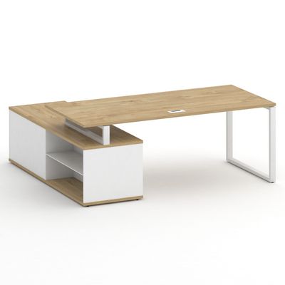 Шифт SK.SRG-200.P-R (Тиквуд светлый/Белый бриллиант/металл белый) Стол руководителя с опорной греденцией, правый