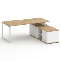 Шифт SK.SRG-200.P-R (Тиквуд светлый/Белый бриллиант/металл белый) Стол руководителя с опорной греденцией, правый