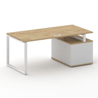 Шифт SK.SRT-180.P-L (Тиквуд светлый/Белый бриллиант/металл белый) Стол руководителя с опорной тумбой, левый